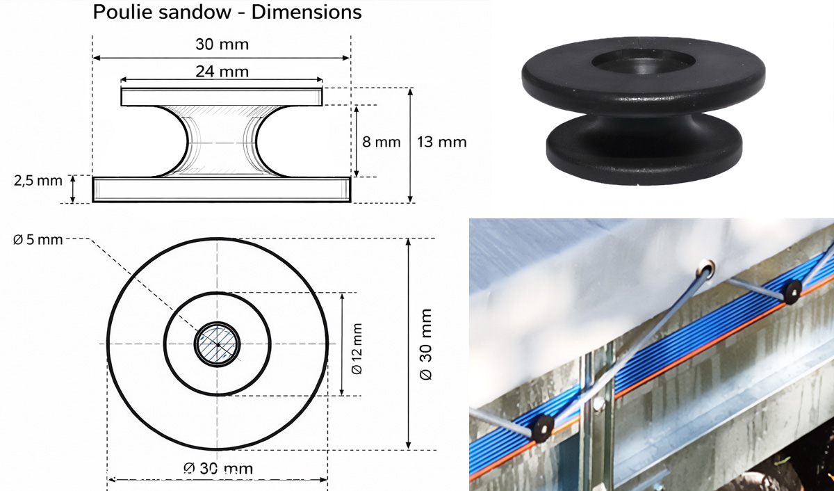 Crochet Poulie sandow à GORGE noire Ø24 mm
