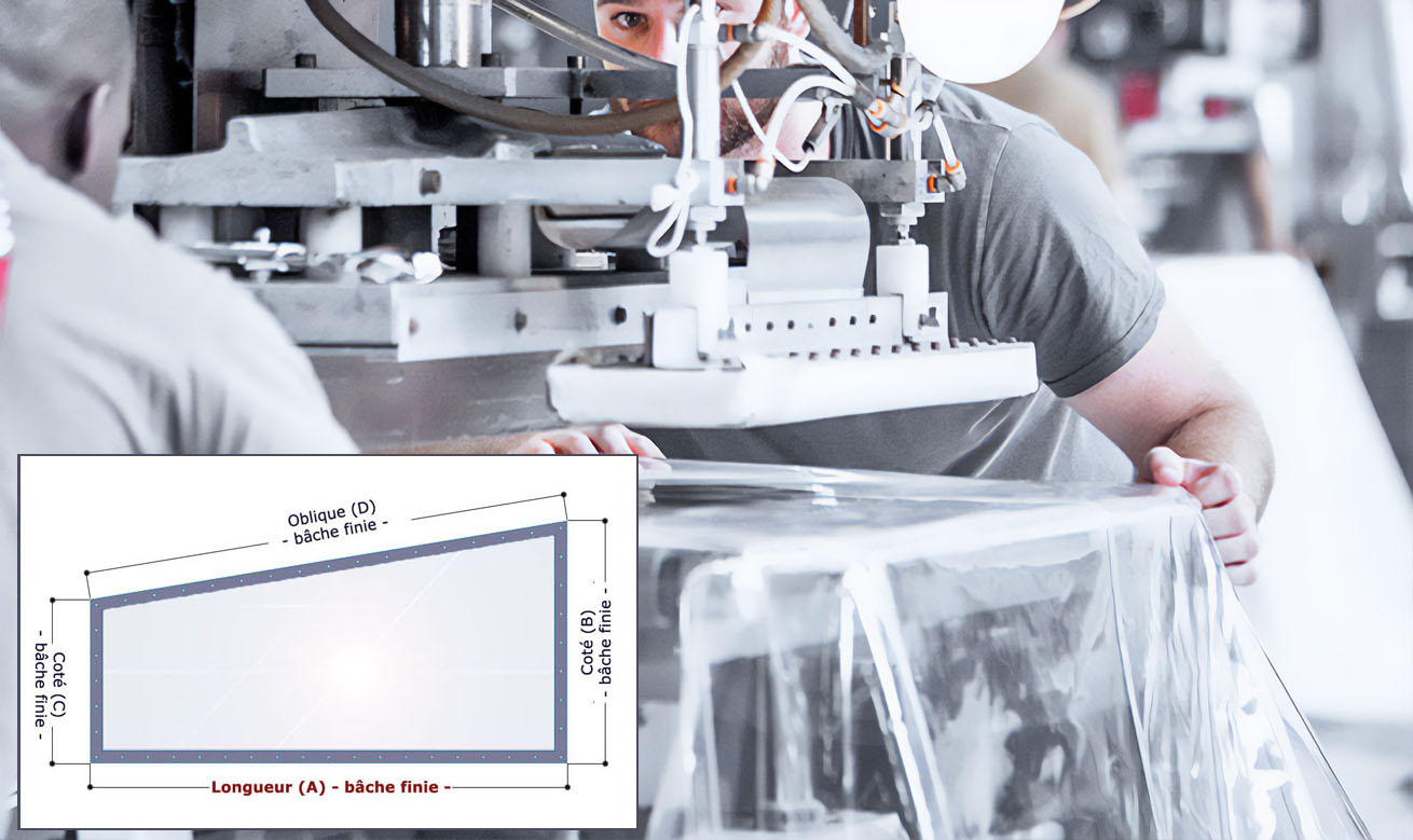 Bâche transparente TRAPEZE rectangle Droit. Cristal Ignifugé M2. Ép.0.5mm. Garantie 5 ans.